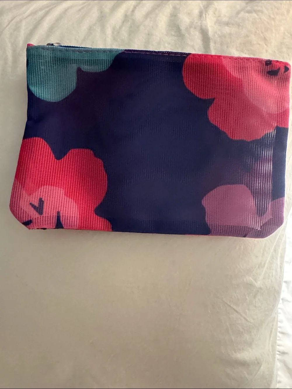 ipsy Navy Floral Zip Cosmetic Pouch with Pink & Teal Blooms